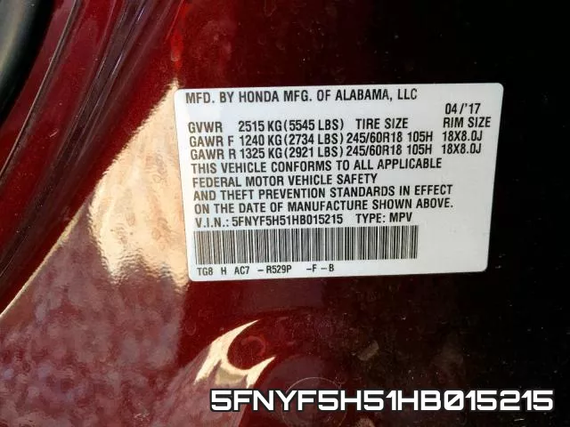 5FNYF5H51HB015215 фото 2