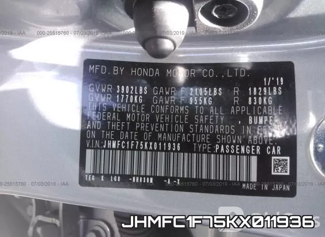 JHMFC1F75KX011936 фото 10
