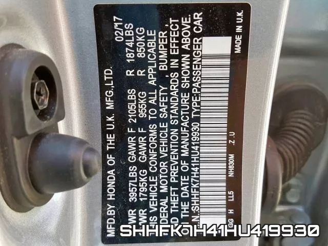 SHHFK7H41HU419930 фото 2