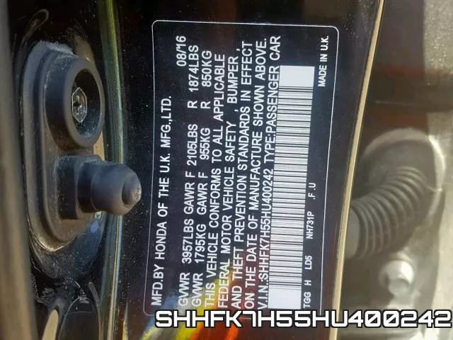SHHFK7H55HU400242 фото 2