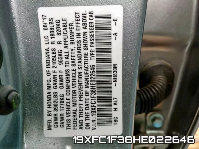 19XFC1F38HE022646 фото 2