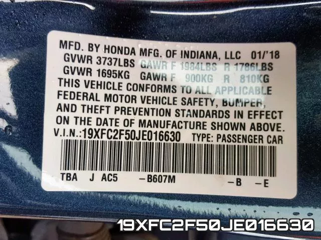 19XFC2F50JE016630 фото 2
