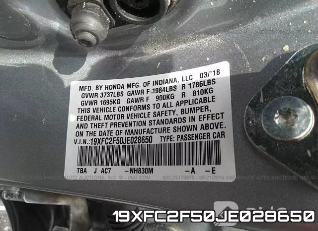 19XFC2F50JE028650 фото 10