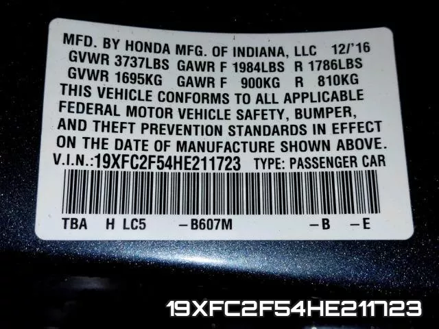 19XFC2F54HE211723 фото 2