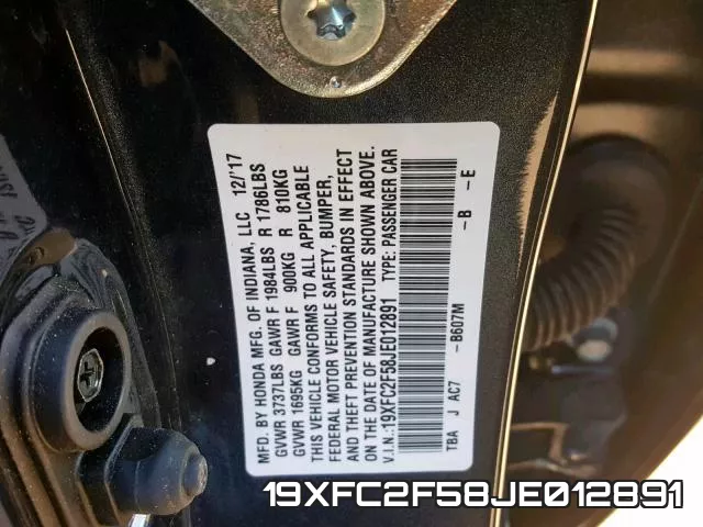 19XFC2F58JE012891 фото 2