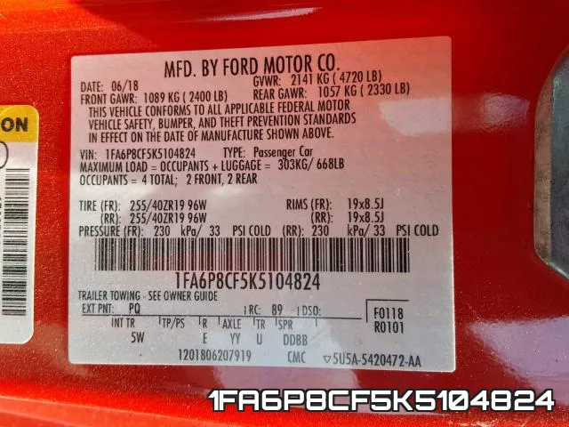 1FA6P8CF5K5104824 фото 2