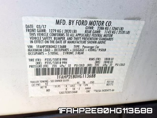 1FAHP2E80HG113688 фото 2