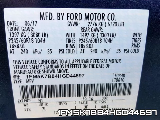 1FM5K7B84HGD44697 фото 2
