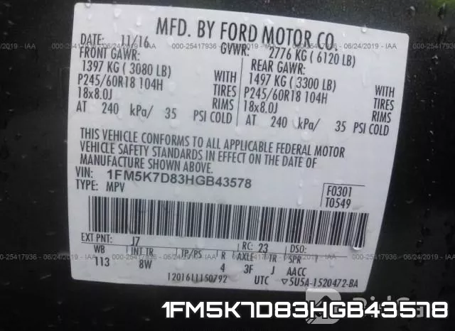 1FM5K7D83HGB43578 фото 10