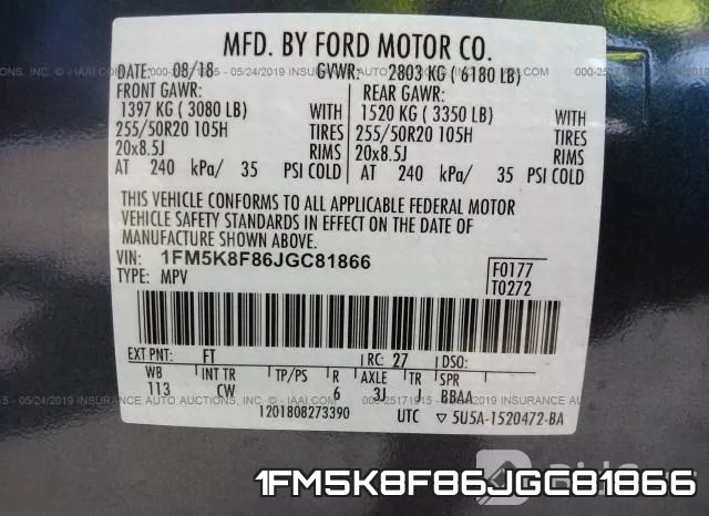 1FM5K8F86JGC81866 фото 10