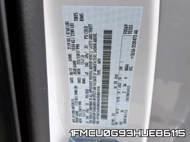 1FMCU0G93HUE86115 фото 2