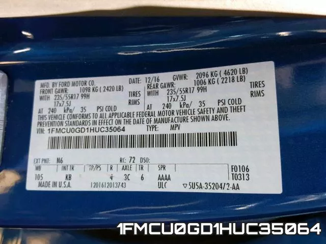 1FMCU0GD1HUC35064 фото 2