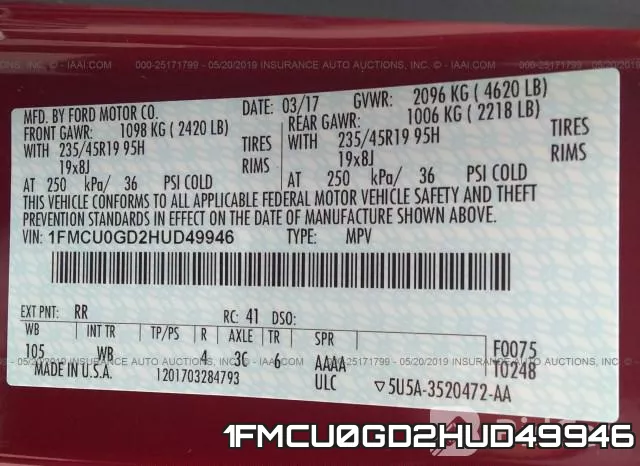 1FMCU0GD2HUD49946 фото 10