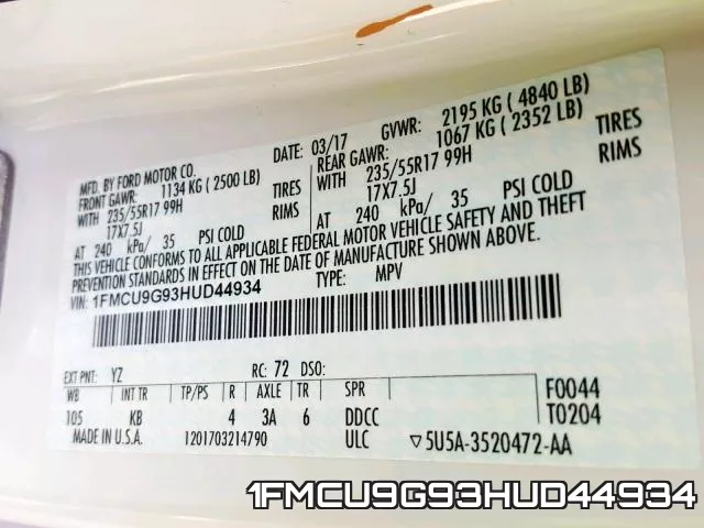 1FMCU9G93HUD44934 фото 2