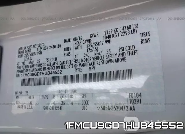 1FMCU9GD7HUB45552 фото 10