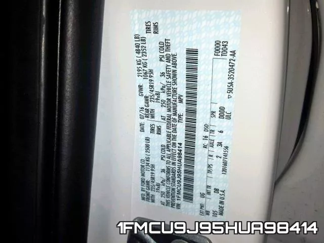 1FMCU9J95HUA98414 фото 2