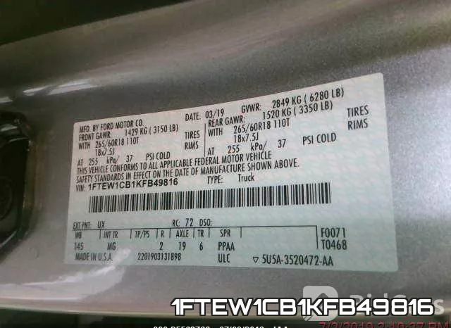 1FTEW1CB1KFB49816 фото 10