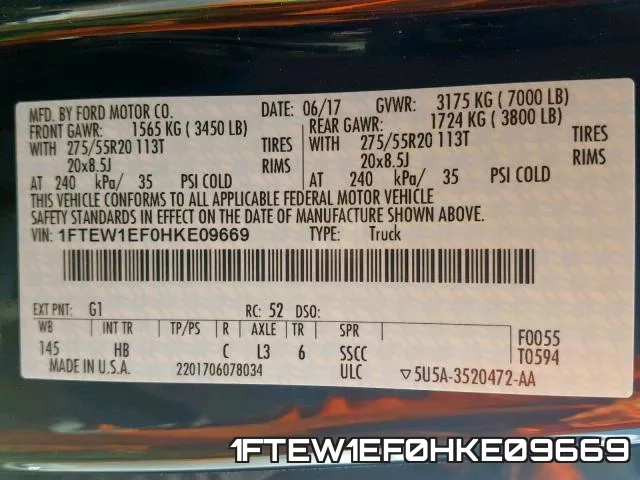 1FTEW1EF0HKE09669 фото 2