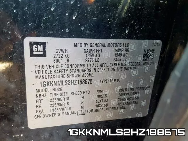 1GKKNMLS2HZ188675 фото 2