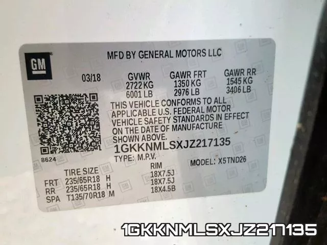 1GKKNMLSXJZ217135 фото 2