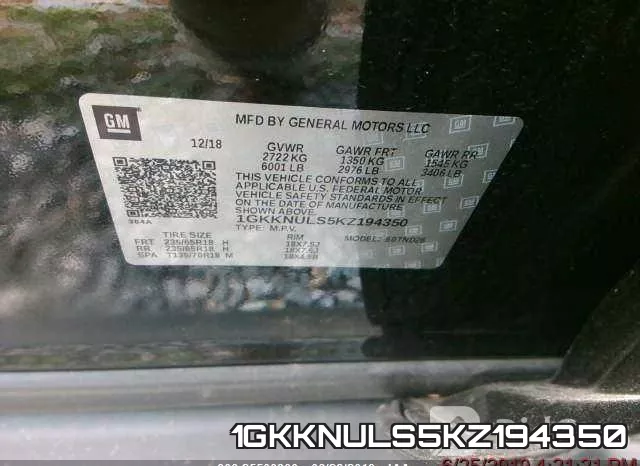 1GKKNULS5KZ194350 фото 10