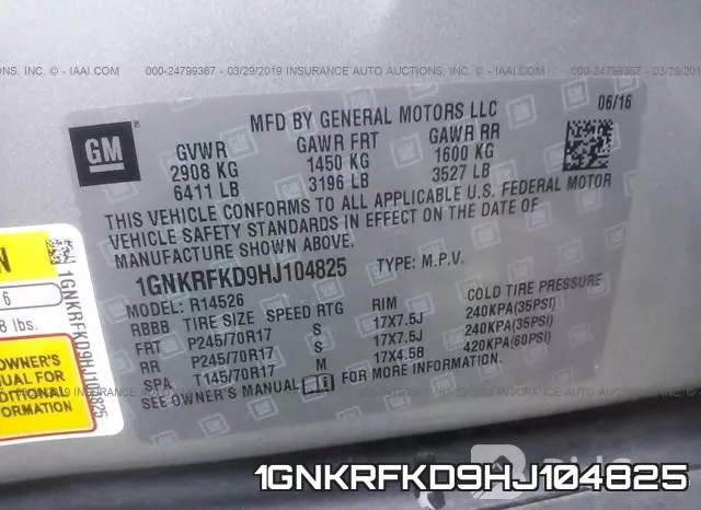 1GNKRFKD9HJ104825 фото 10