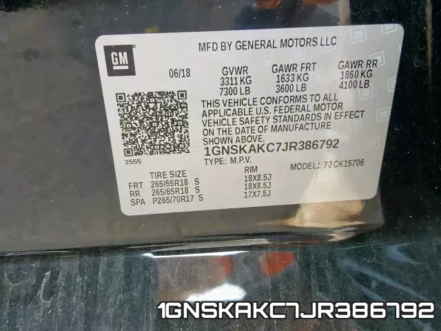 1GNSKAKC7JR386792 фото 2