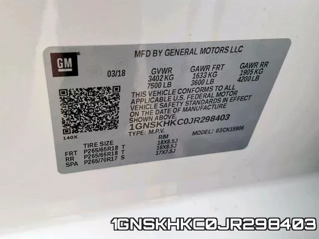 1GNSKHKC0JR298403 фото 2