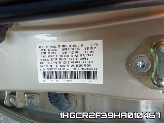 1HGCR2F39HA010467 фото 2