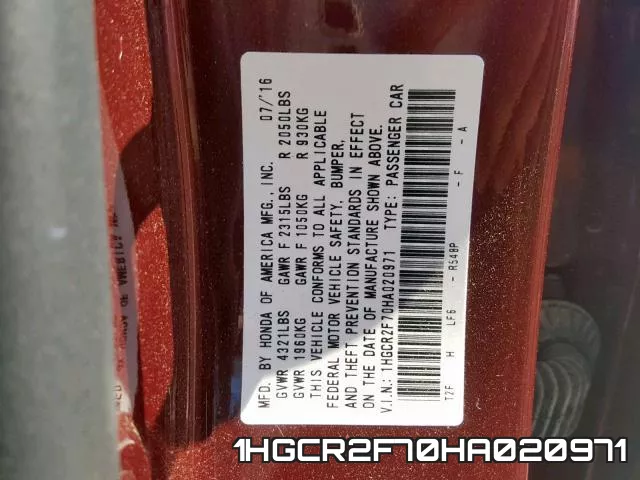 1HGCR2F70HA020971 фото 2