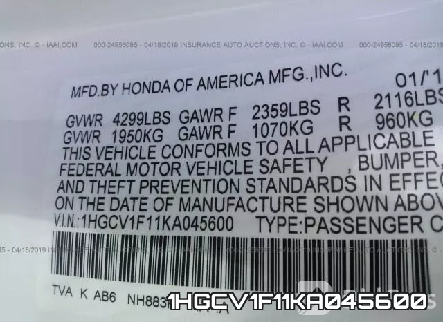 1HGCV1F11KA045600 фото 10