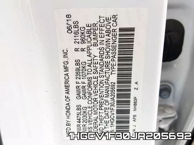 1HGCV1F30JA205692 фото 2