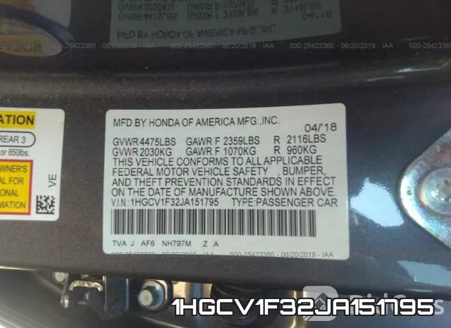 1HGCV1F32JA151795 фото 10
