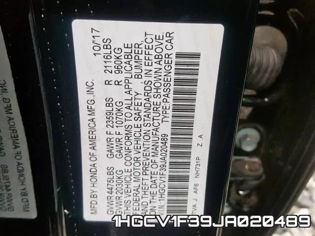 1HGCV1F39JA020489 фото 2