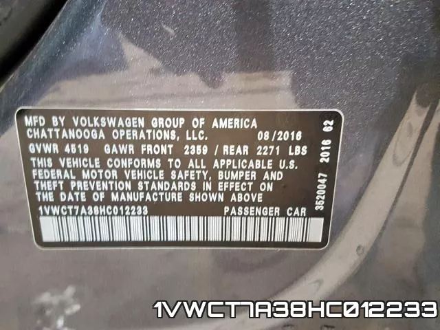 1VWCT7A38HC012233 фото 2