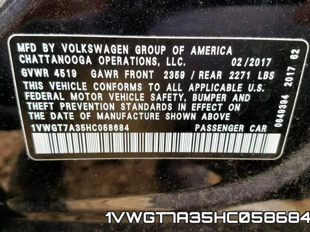 1VWGT7A35HC058684 фото 2