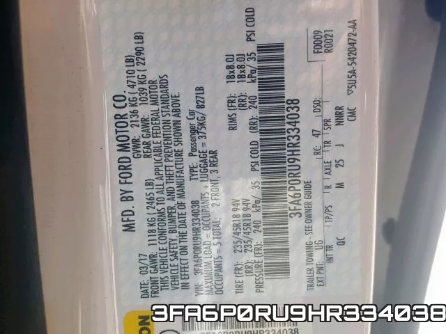 3FA6P0RU9HR334038 фото 2