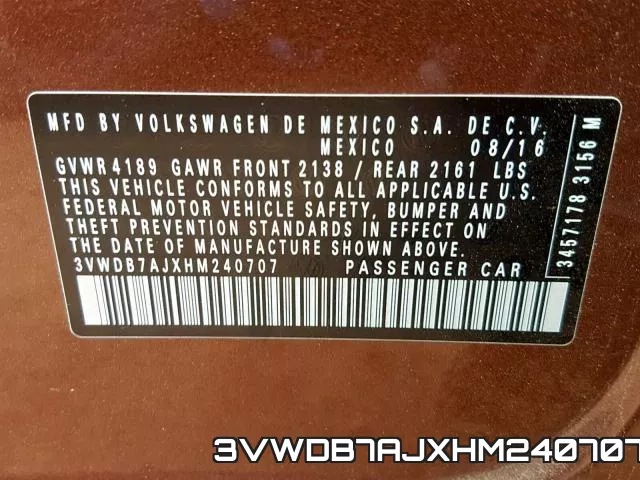 3VWDB7AJXHM240707 фото 2