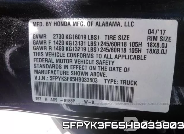 5FPYK3F65HB033803 фото 9