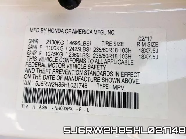 5J6RW2H85HL021748 фото 2
