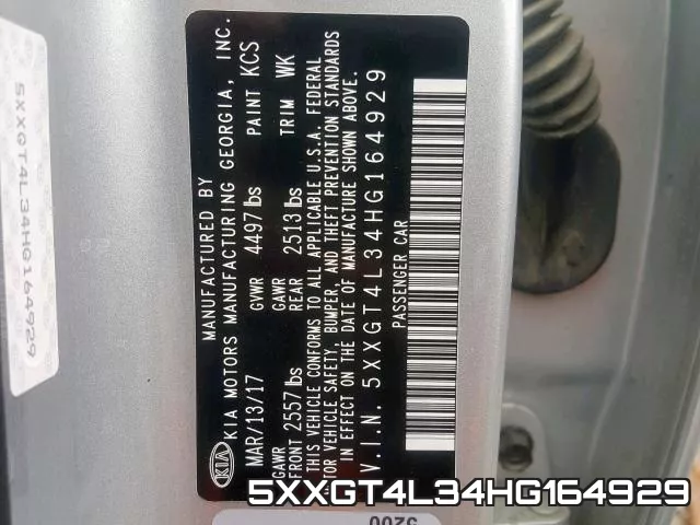 5XXGT4L34HG164929 фото 2