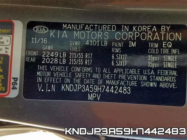 KNDJP3A59H7442483 фото 2