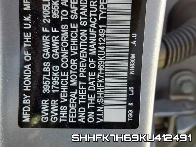 SHHFK7H69KU412491 фото 2