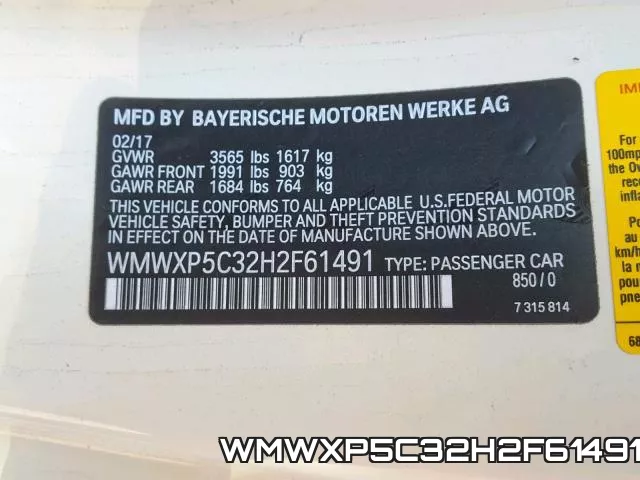 WMWXP5C32H2F61491 фото 2