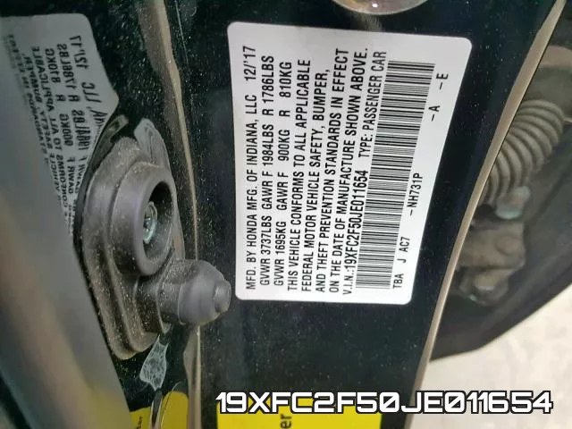 19XFC2F50JE011654 фото 2