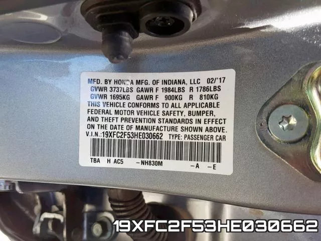 19XFC2F53HE030662 фото 2