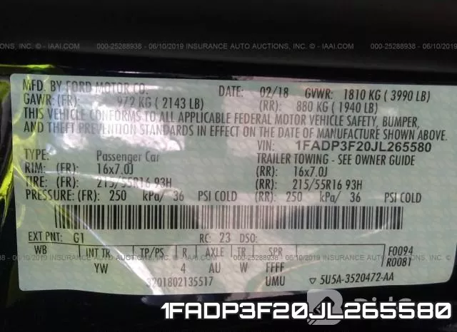 1FADP3F20JL265580 фото 10