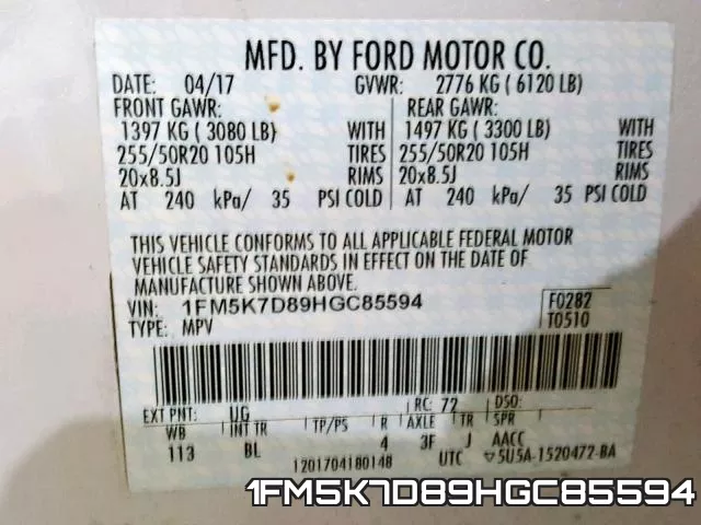 1FM5K7D89HGC85594 фото 2