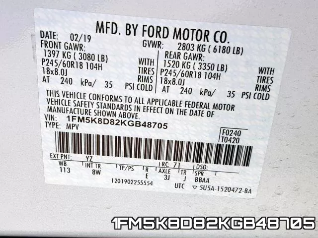1FM5K8D82KGB48705 фото 2