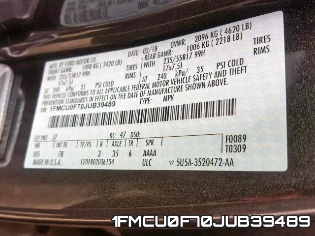 1FMCU0F70JUB39489 фото 2